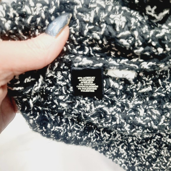 Ann Taylor Black White Marled Heavy Long open front cardigan with 4 pockets Lg - Picture 5 of 6